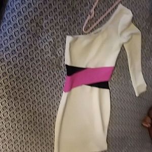 White, pink and black one sleeve dress